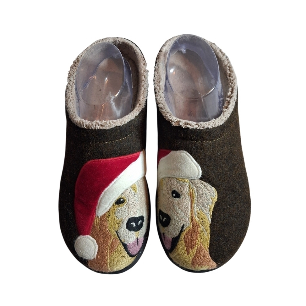 LL Bean Daybreak Slippers Womens Size 9 Shoes Brown Dog Christmas Comfort